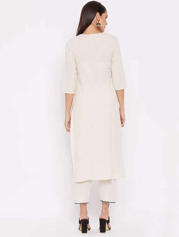 women off white cotton blend kurta pant set - 22467631 -  Standard Image - 4