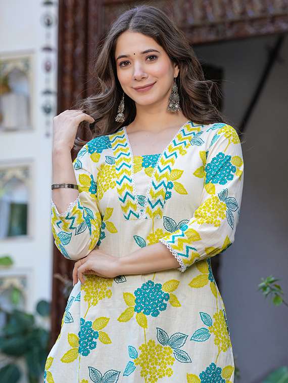women printed multi colored cotton blend top and trouser set - 22467632 -  Standard Image - 1