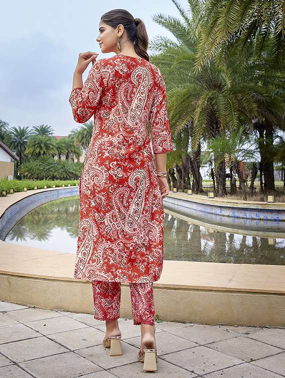 women printed red cotton blend top and trouser set co-ord - 22467637 -  Standard Image - 4