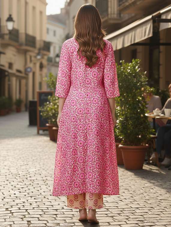 women printed pink cotton blend top and trouser set co-ord - 22467644 -  Standard Image - 4