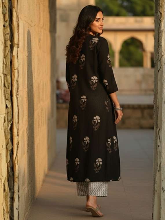 women printed black cotton blend top and trouser set co-ord - 22467645 -  Standard Image - 4