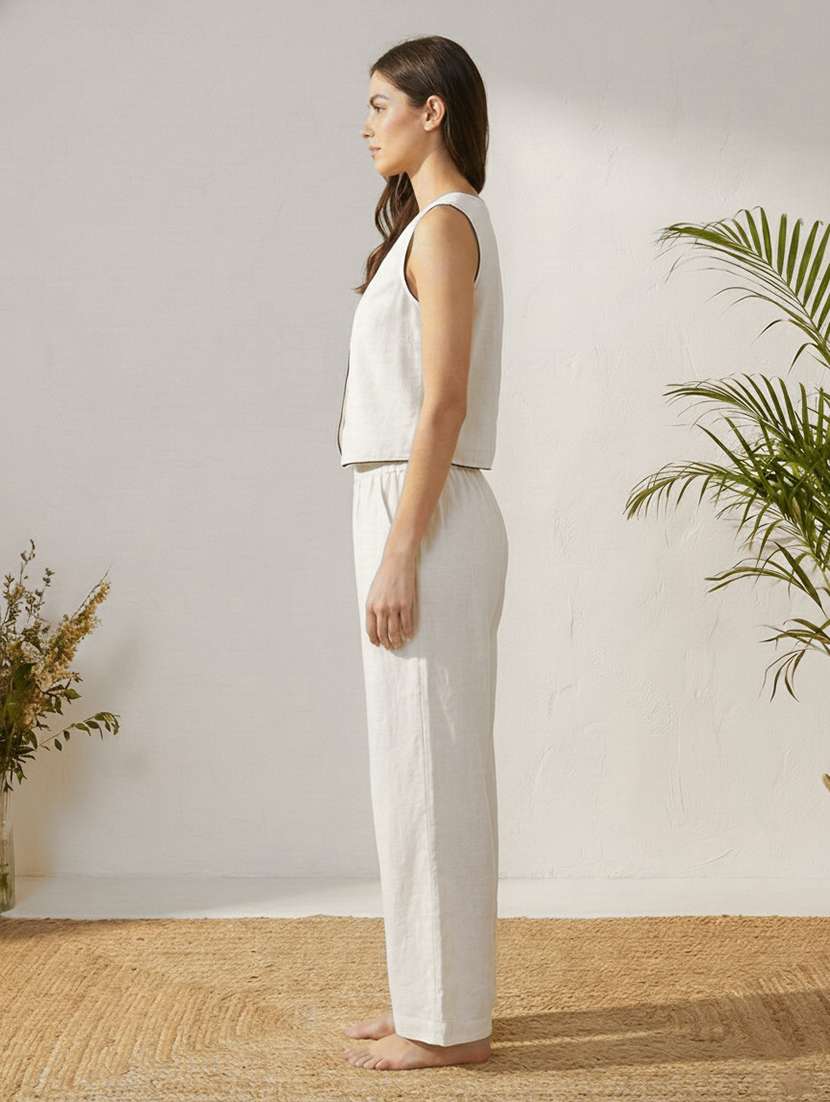 women beige linen top and trouser co-ord set - 22467647 -  Standard Image - 1