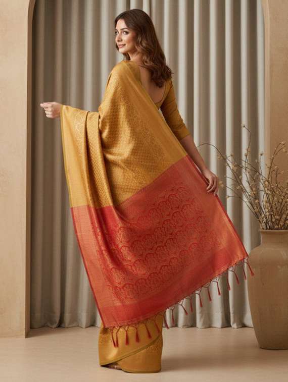 women gold banarasi saree with blouse - 22467662 -  Standard Image - 4
