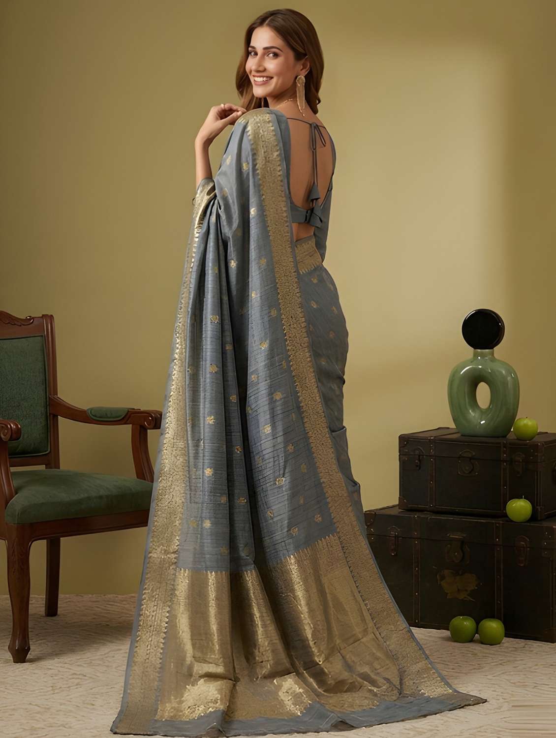 women grey embellished saree with blouse - 22467666 -  Standard Image - 4