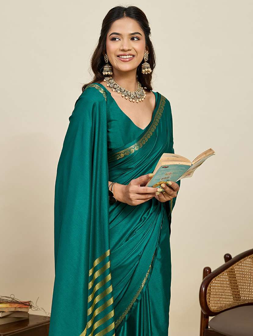 women turquoise embellished saree with blouse - 22467683 -  Standard Image - 1