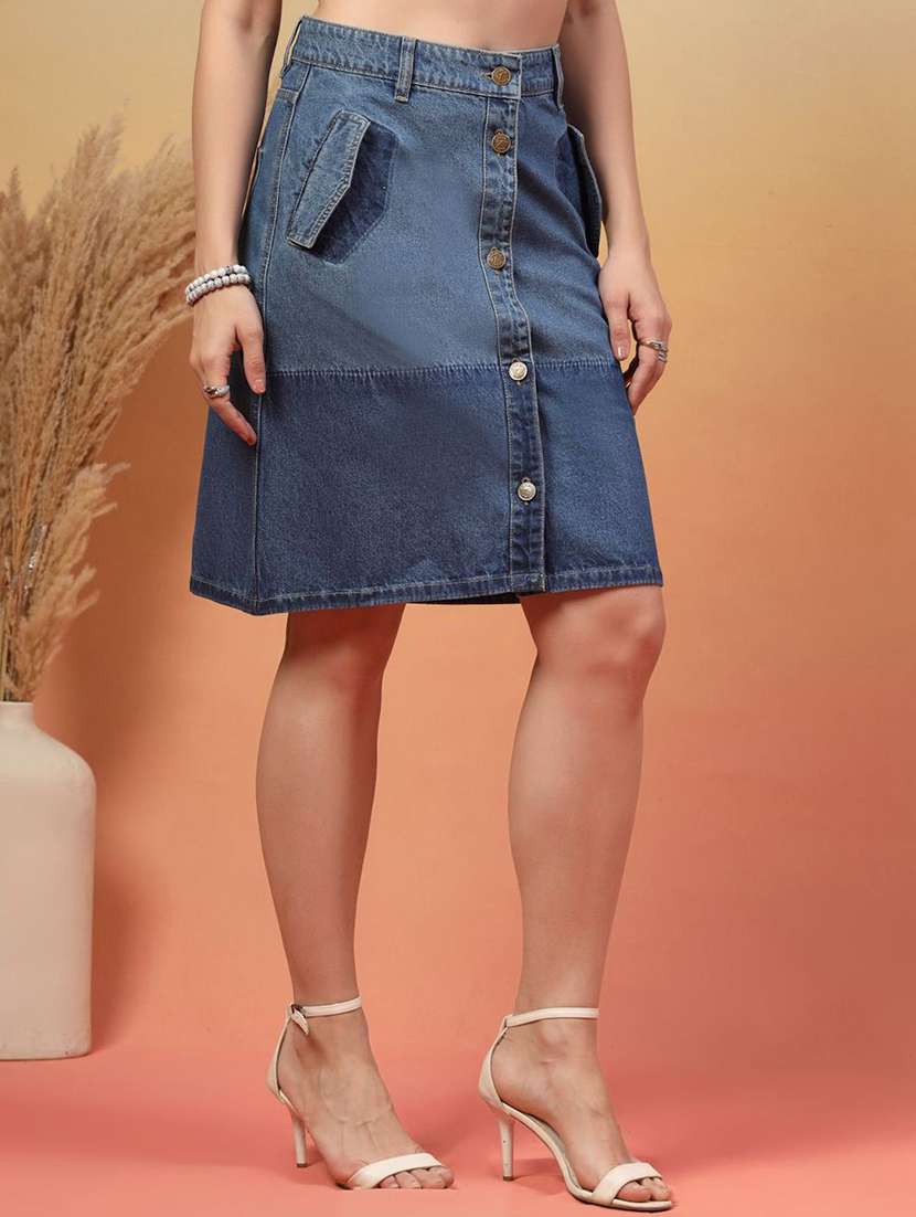 Women Blue Denim A-line Skirt - 22467714 -  Standard Image - 1