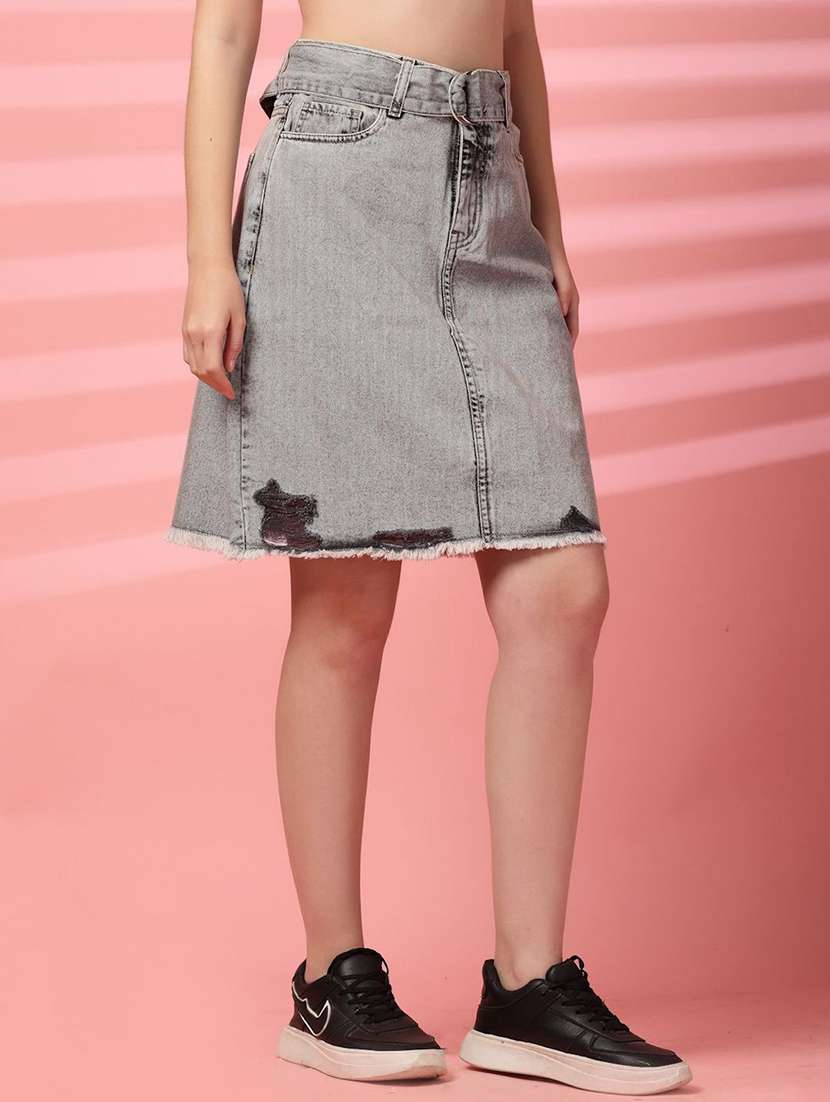 Women Grey Cotton A-line Skirt - 22467739 -  Standard Image - 1