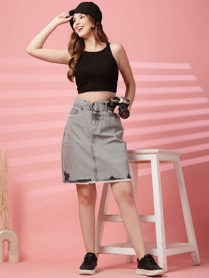 Women Grey Cotton A-line Skirt - 22467739 -  Standard Image - 4