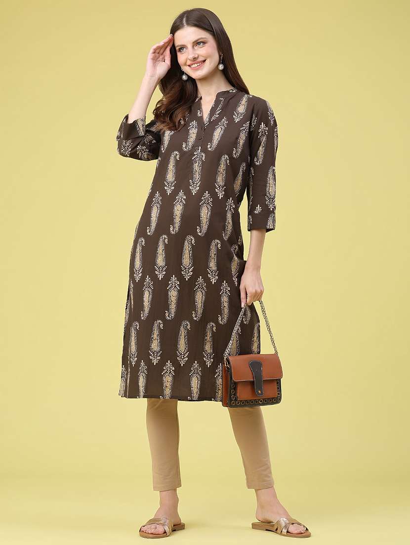 women printed three quarter sleeves straight kurta - 22467752 -  Standard Image - 4