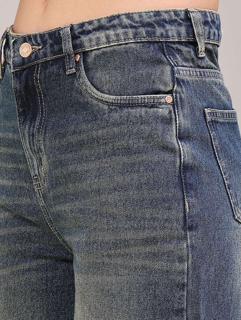 women washed mid rise straight jeans - 22467859 -  Standard Image - 1