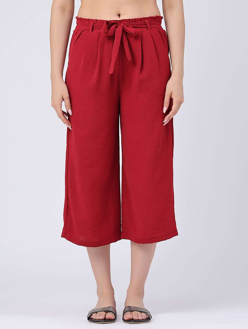 women solid mid rise culottes