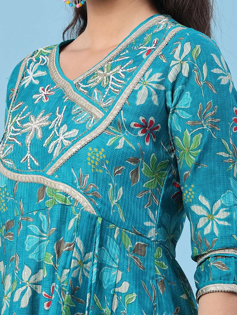 women printed three quarter sleeve kurta pant with dupatta set - 22467894 -  Standard Image - 1