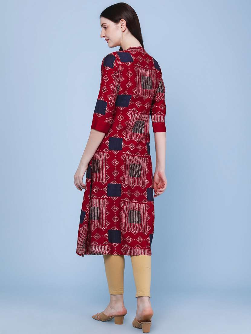 women printed three quarter sleeve kurta - 22467962 -  Standard Image - 4