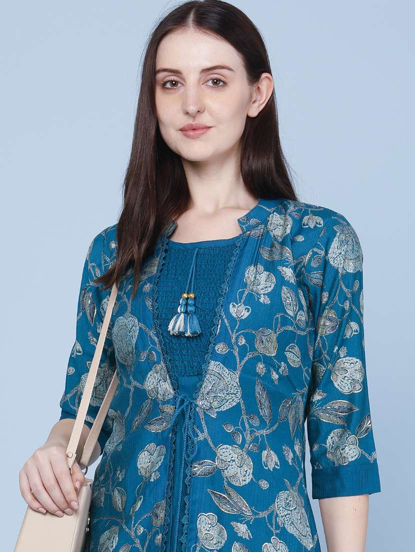 women printed three quarter sleeve kurta - 22467963 -  Standard Image - 1