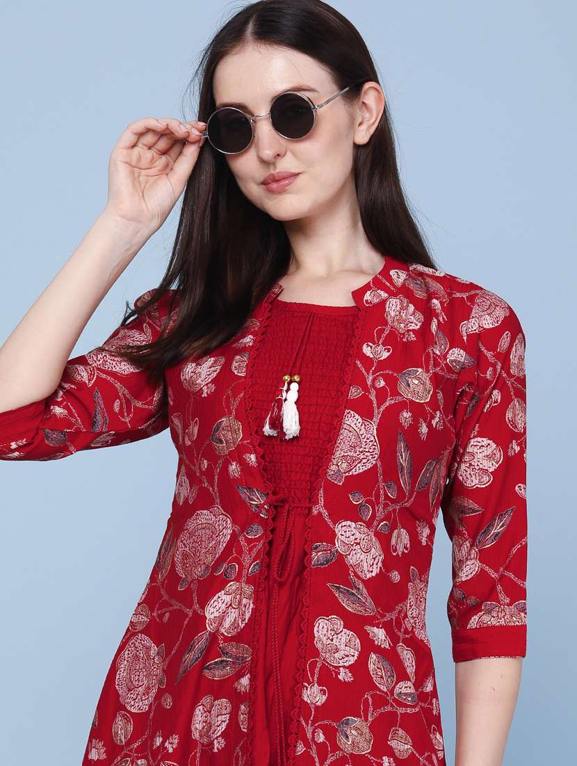 Women Printed Three Quarter Sleeve Kurta - 22467964 -  Standard Image - 1