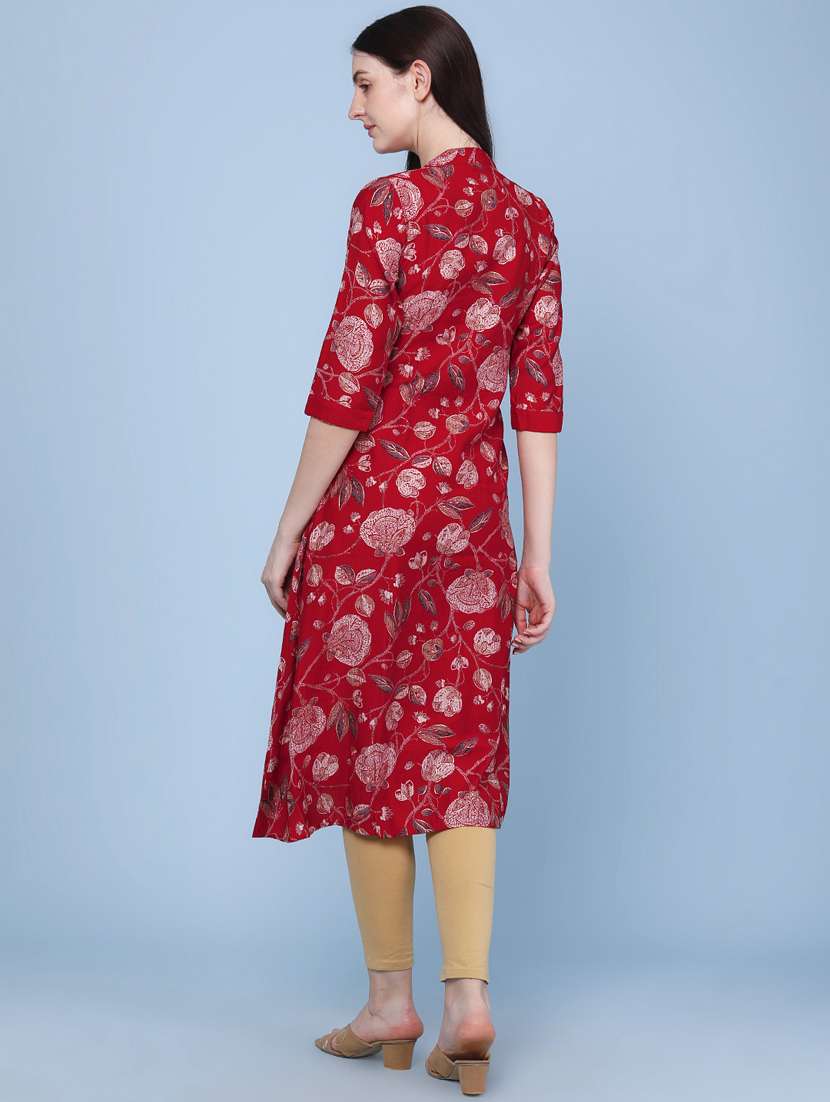 Women Printed Three Quarter Sleeve Kurta - 22467964 -  Standard Image - 4
