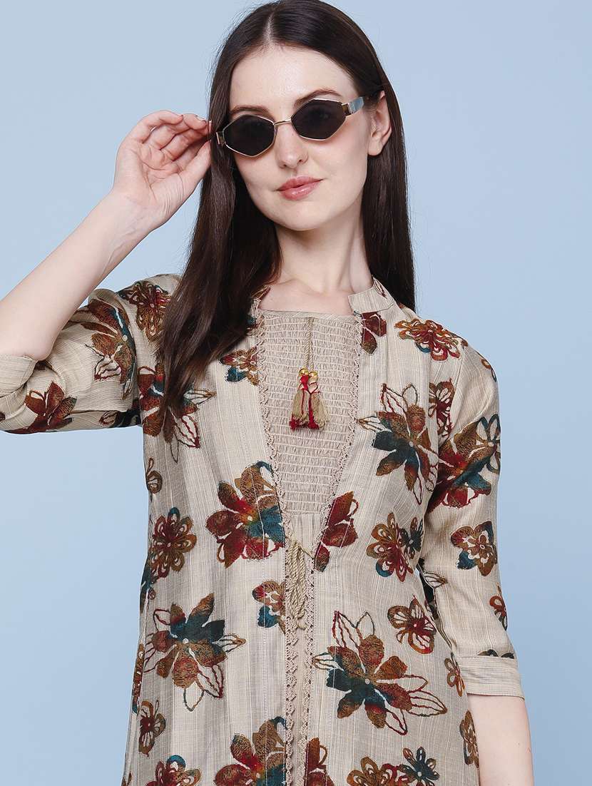 women printed three quarter sleeve kurta - 22467965 -  Standard Image - 1