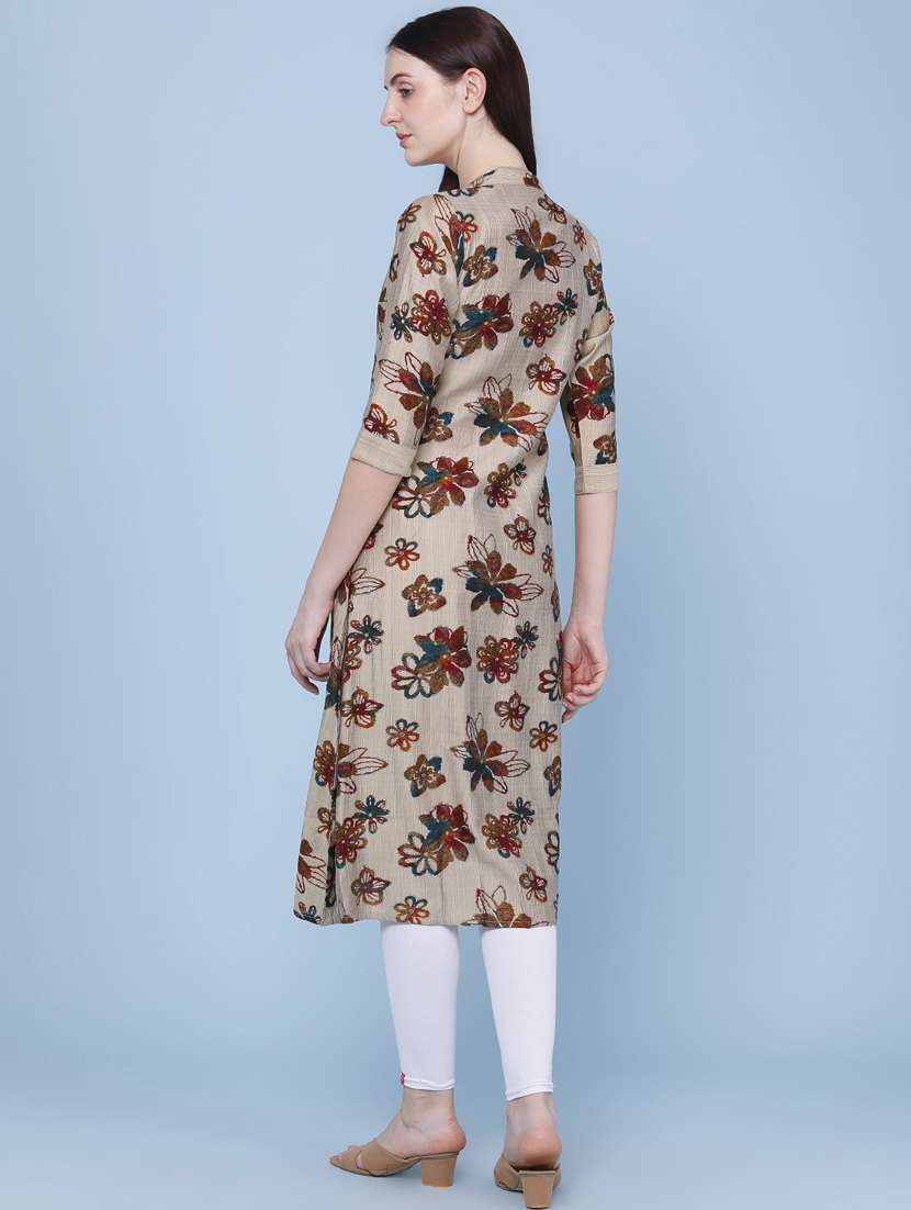 women printed three quarter sleeve kurta - 22467965 -  Standard Image - 4