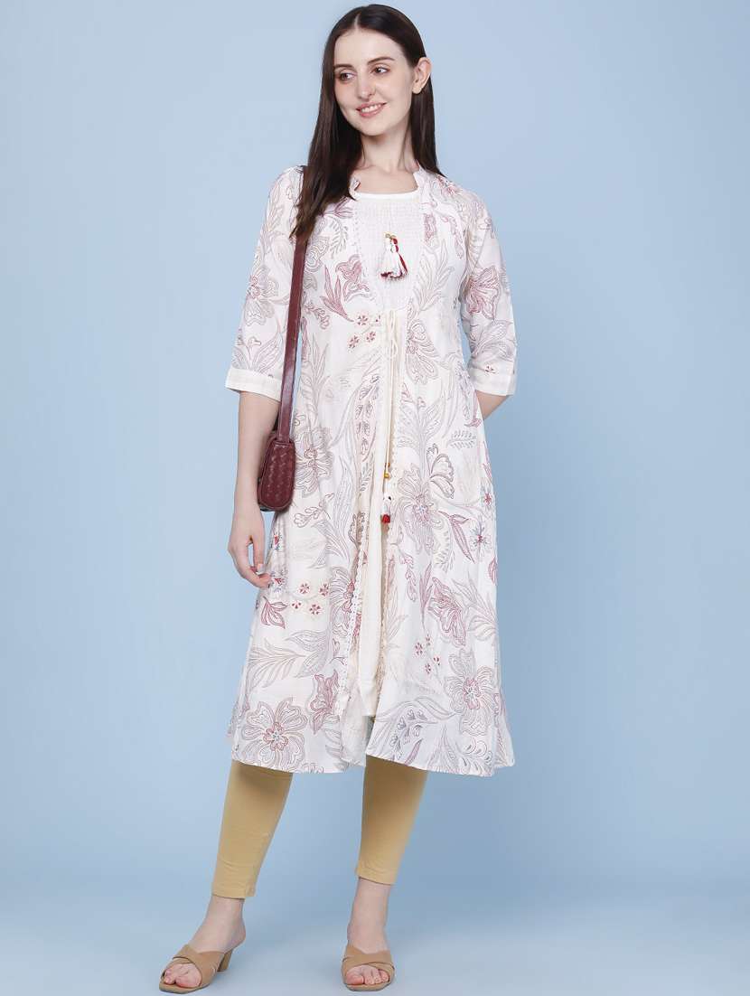 women printed three quarter sleeve kurta