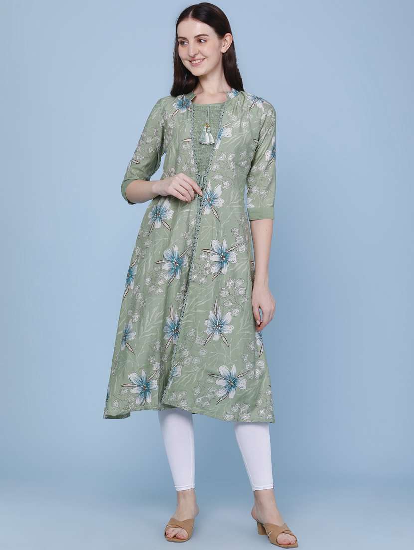 women printed three quarter sleeve kurta
