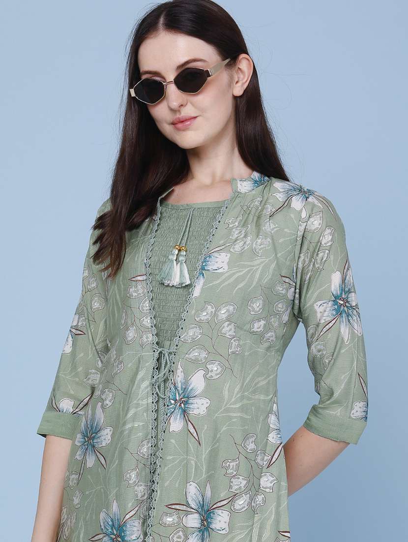 women printed three quarter sleeve kurta - 22467971 -  Standard Image - 1