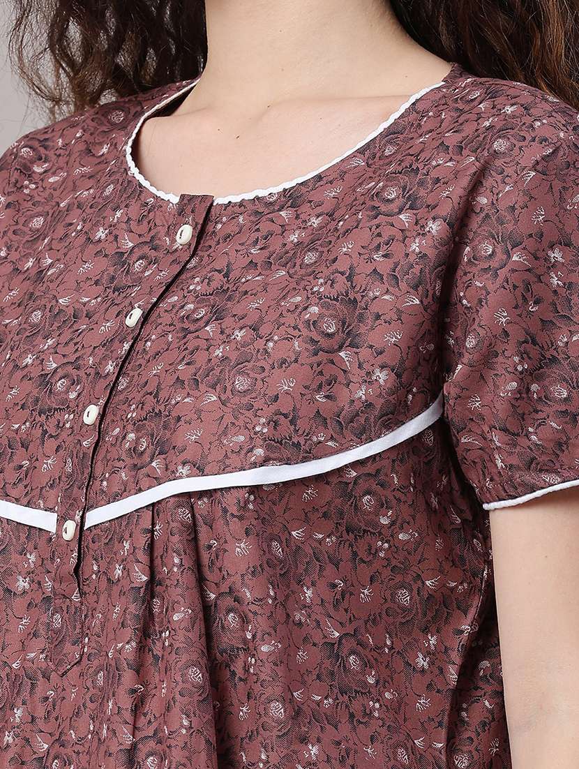 women printed round neck nighty - 22468023 -  Standard Image - 1