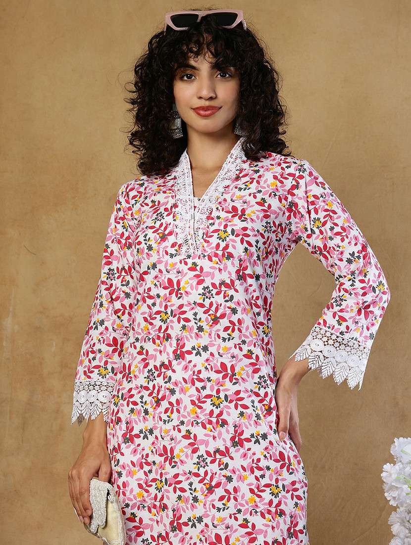 women pink cotton straight kurta - 22468149 -  Standard Image - 1