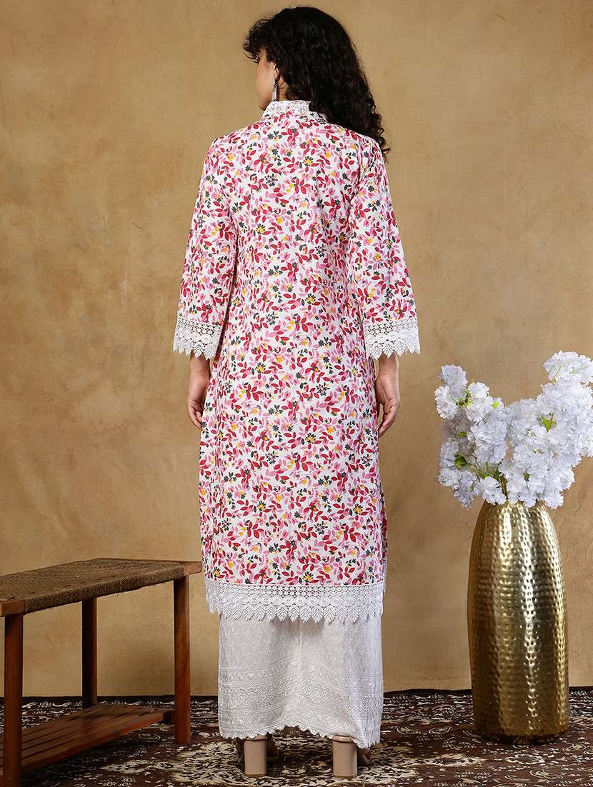 women pink cotton straight kurta - 22468149 -  Standard Image - 4