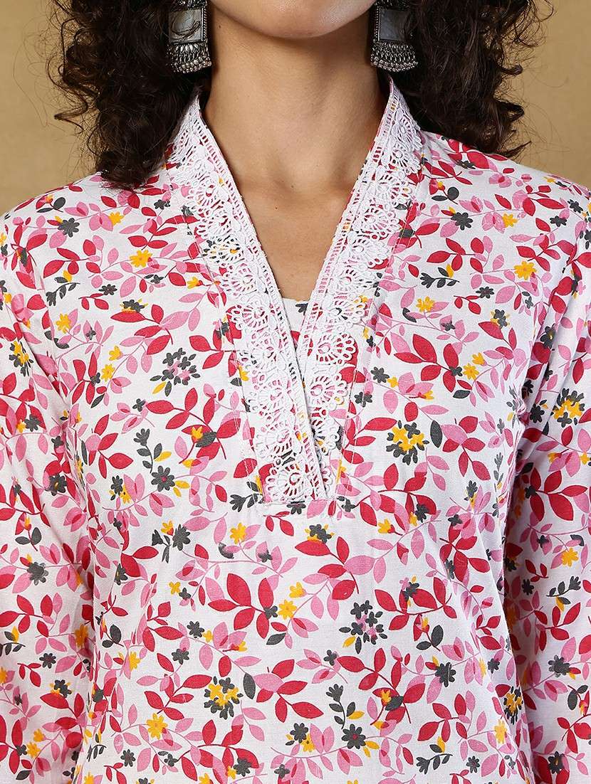 women pink cotton straight kurta - 22468149 -  Standard Image - 6