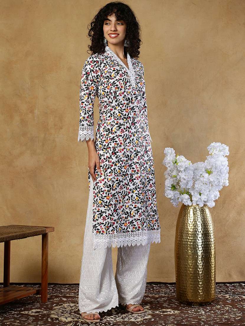 women grey cotton straight kurta