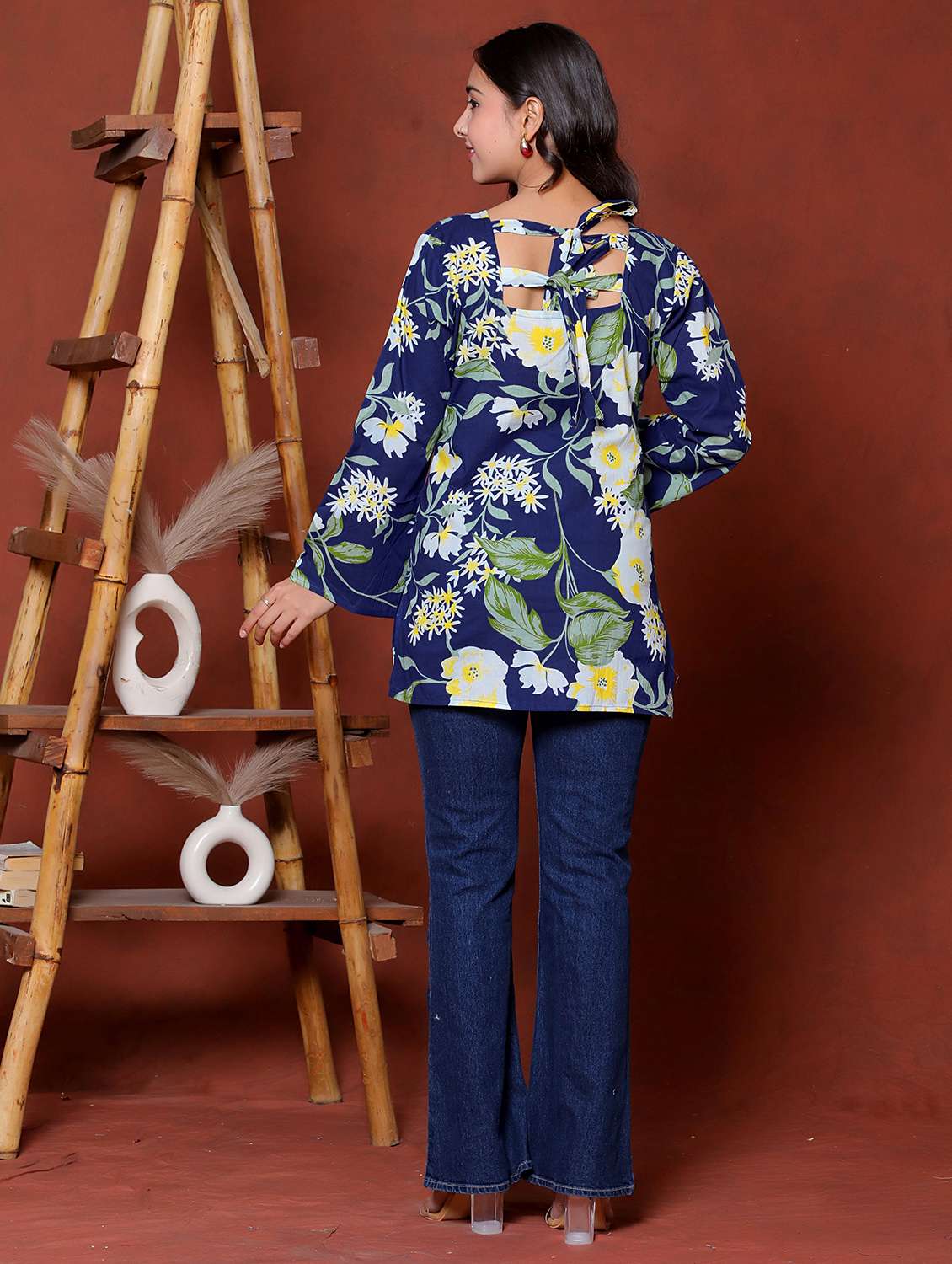 women printed blue cotton flared tunic - 22468153 -  Standard Image - 4
