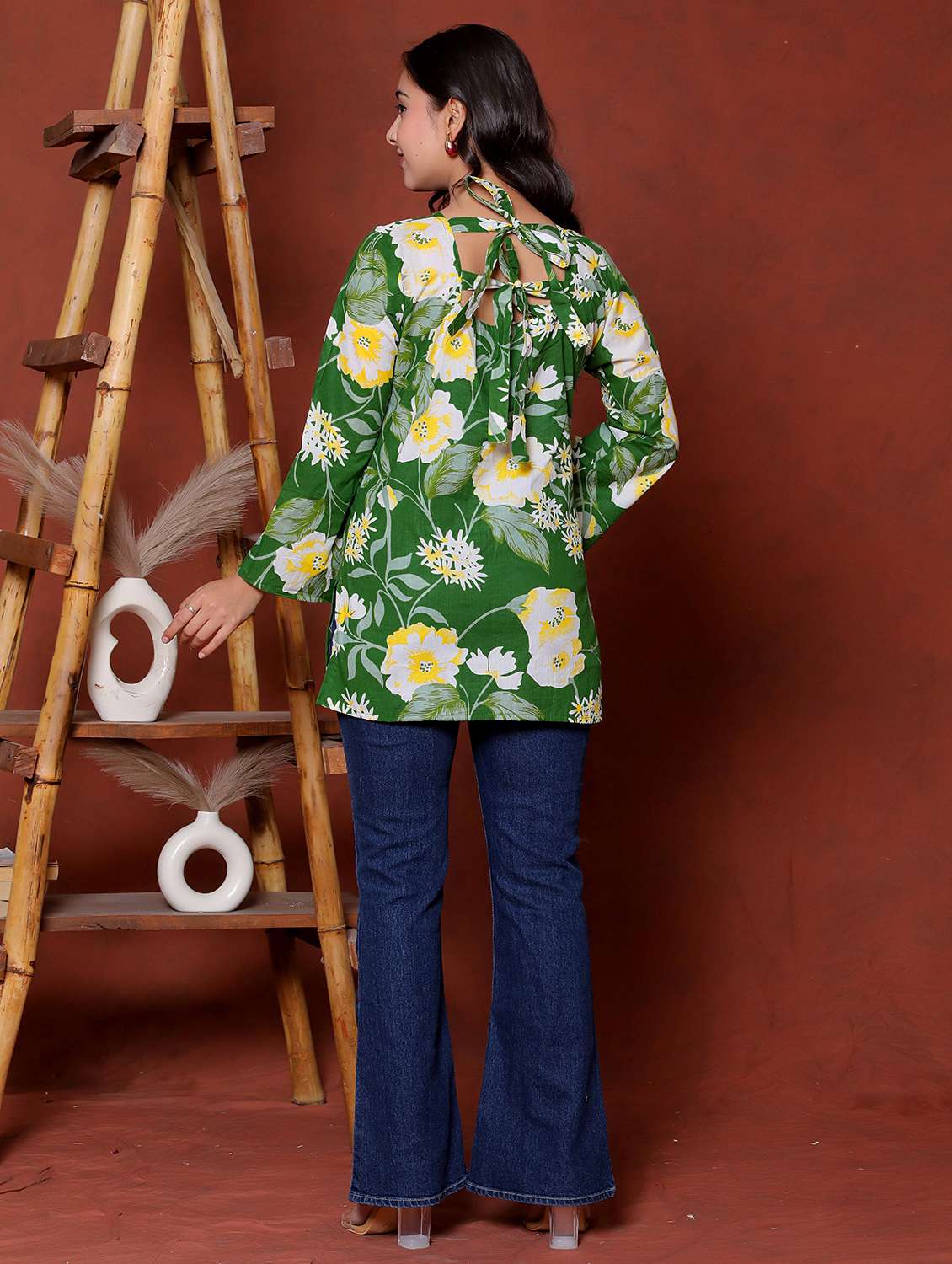 women printed green cotton flared tunic - 22468154 -  Standard Image - 4