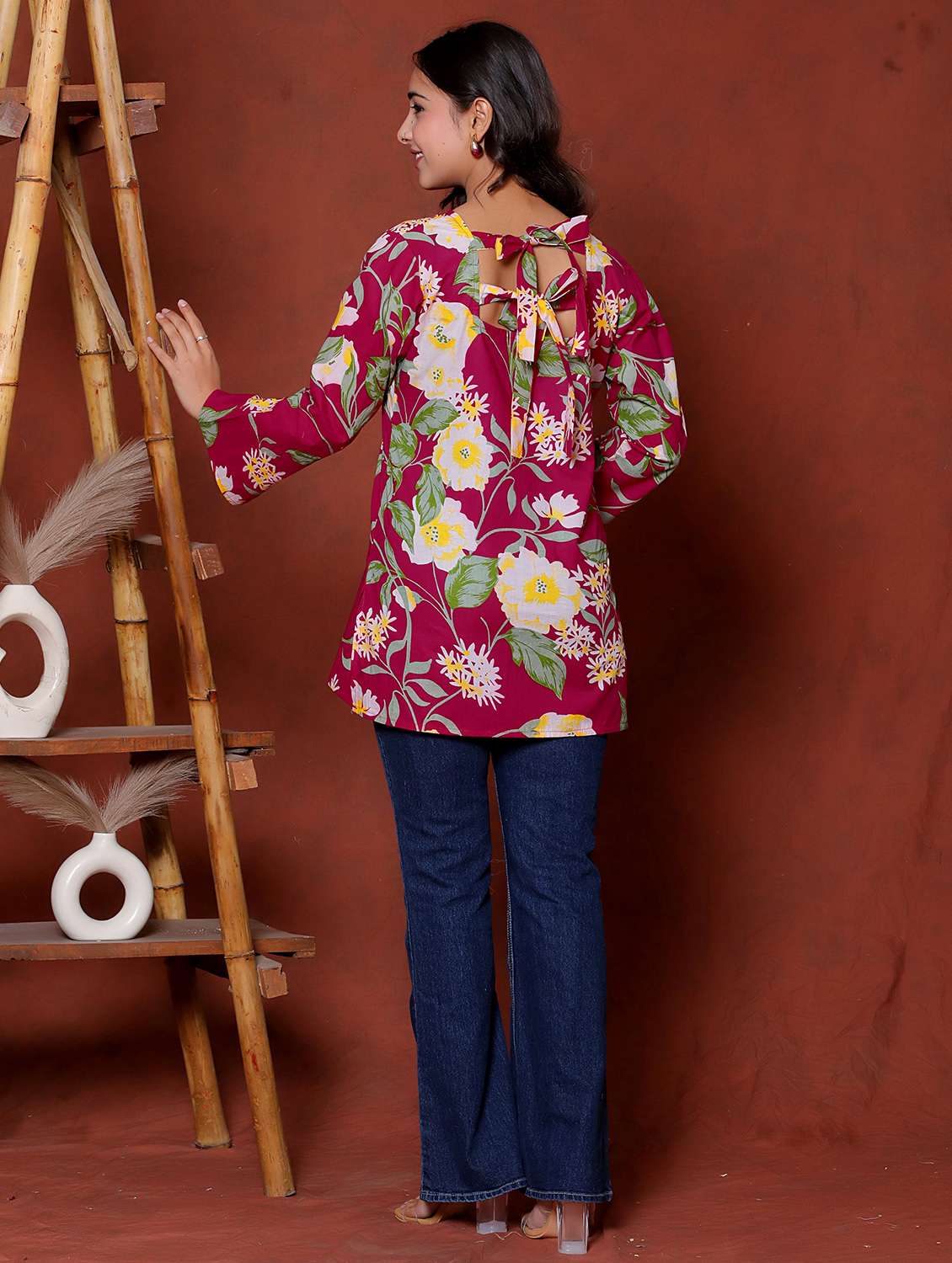 women printed pink cotton flared tunic - 22468155 -  Standard Image - 4