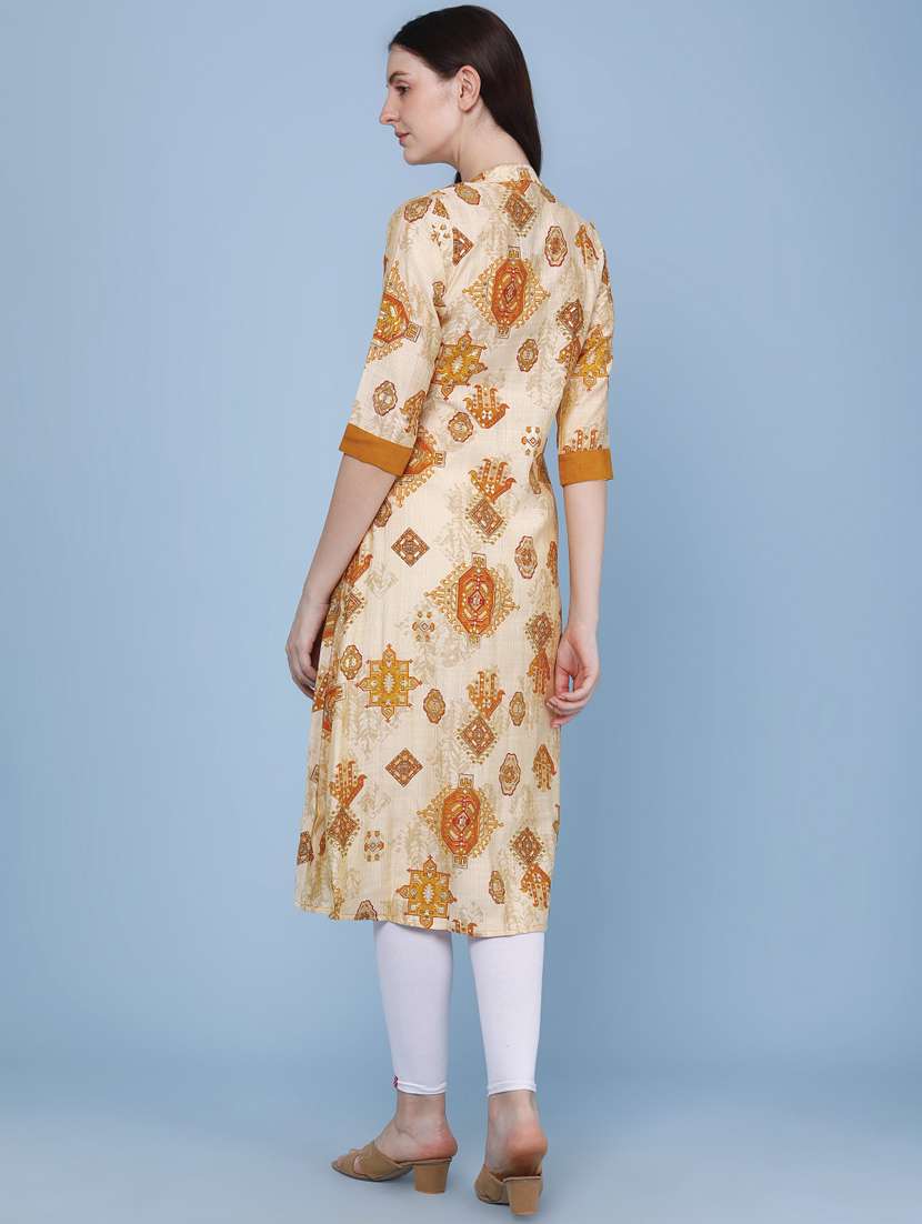 women printed three quarter sleeve kurta - 22468192 -  Standard Image - 4