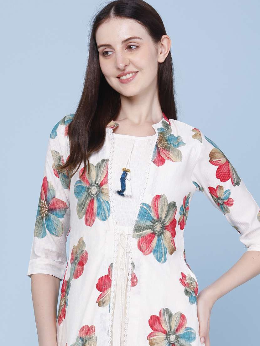 women printed three quarter sleeve kurta - 22468197 -  Standard Image - 1