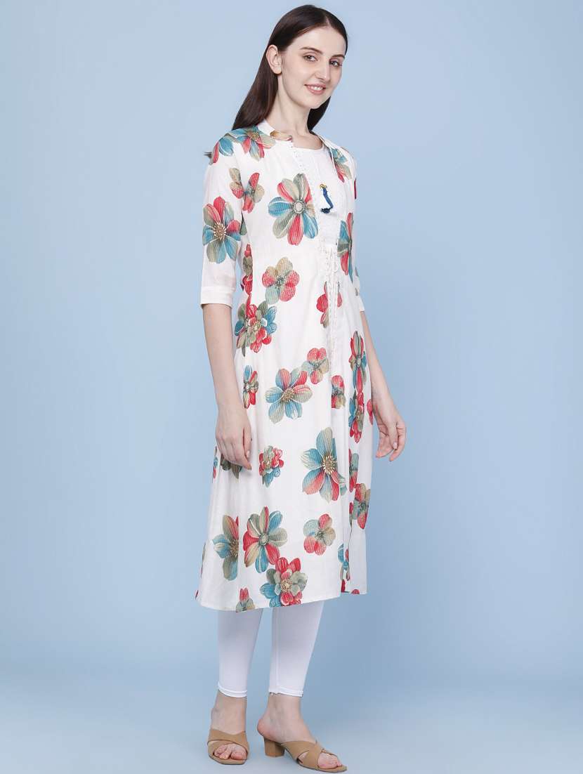 women printed three quarter sleeve kurta - 22468197 -  Standard Image - 4