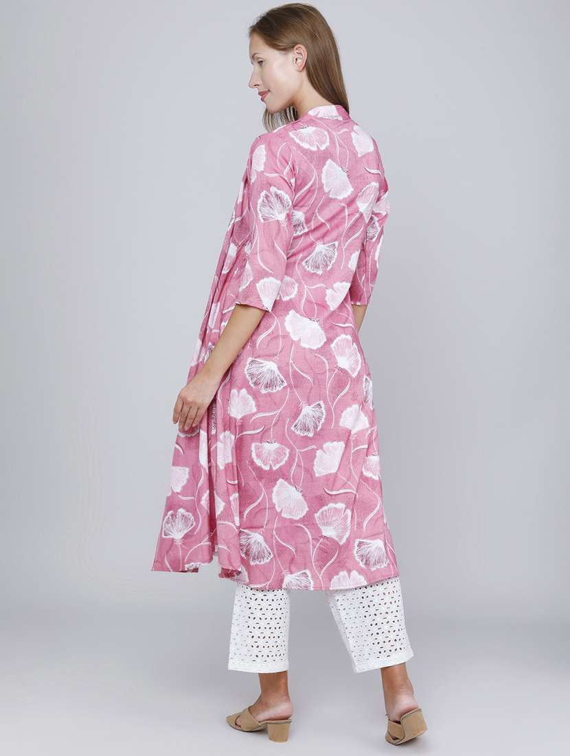 Women Printed Three Quarter Sleeves Kurta With Jacket - 22468202 -  Standard Image - 4