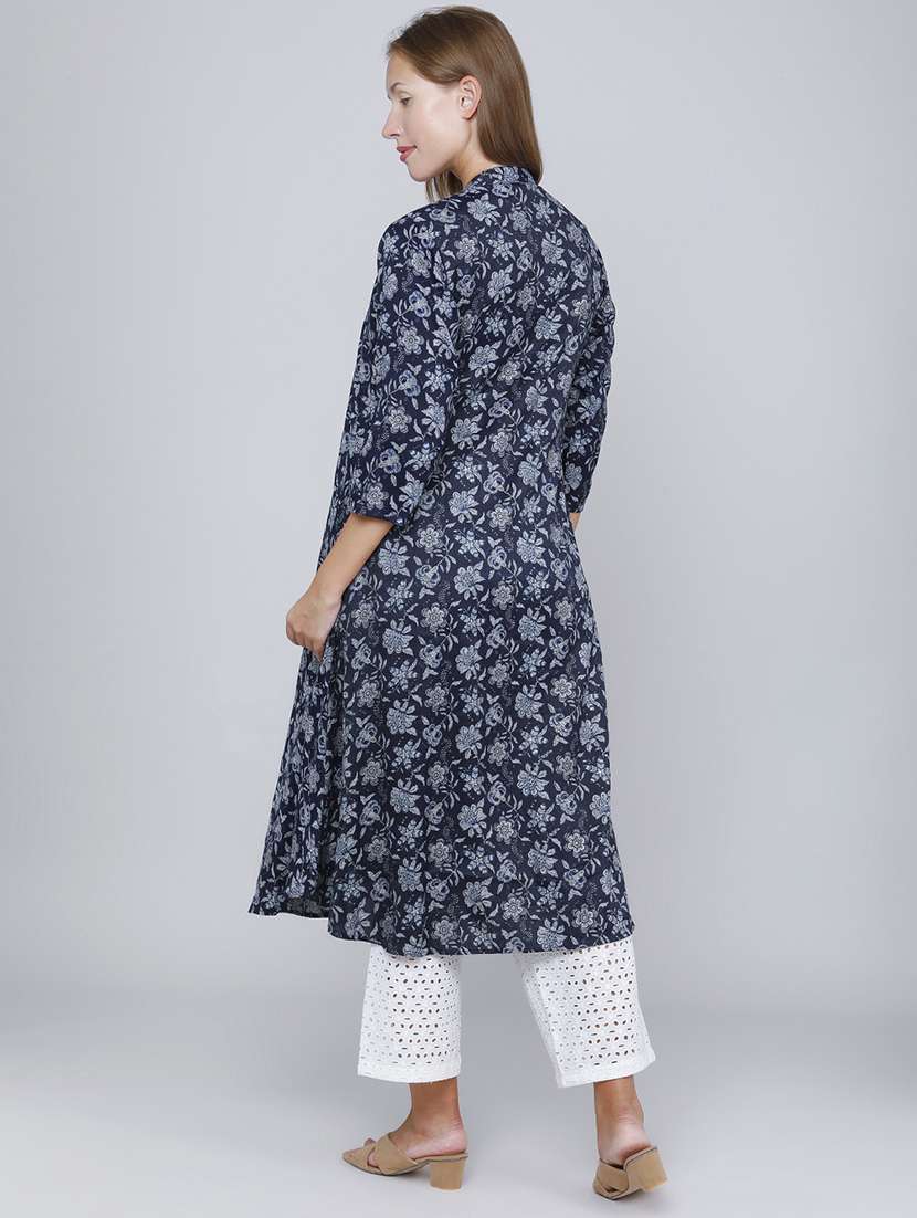 women printed three quarter sleeves kurta with jacket - 22468209 -  Standard Image - 4