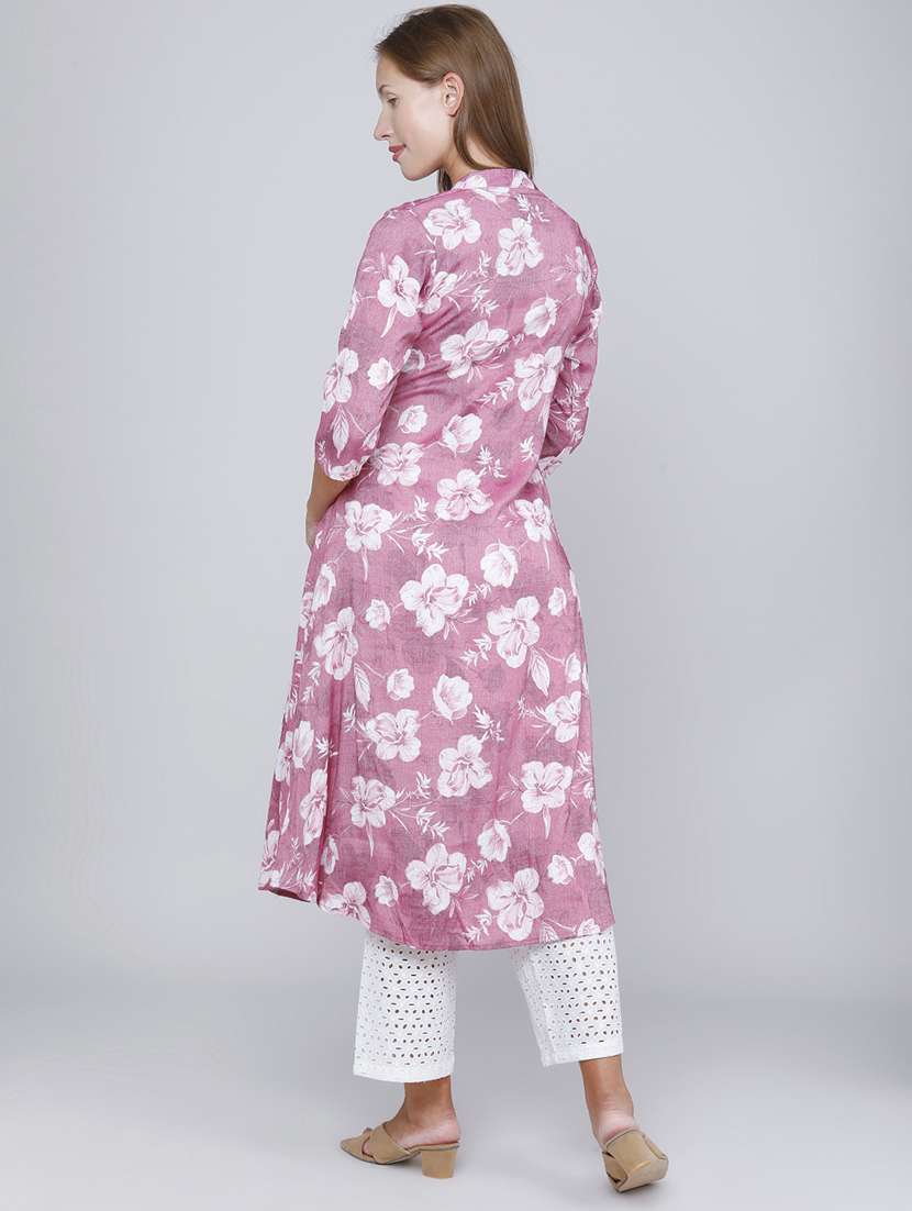 Women Printed Three Quarter Sleeves Kurta With Jacket - 22468213 -  Standard Image - 4