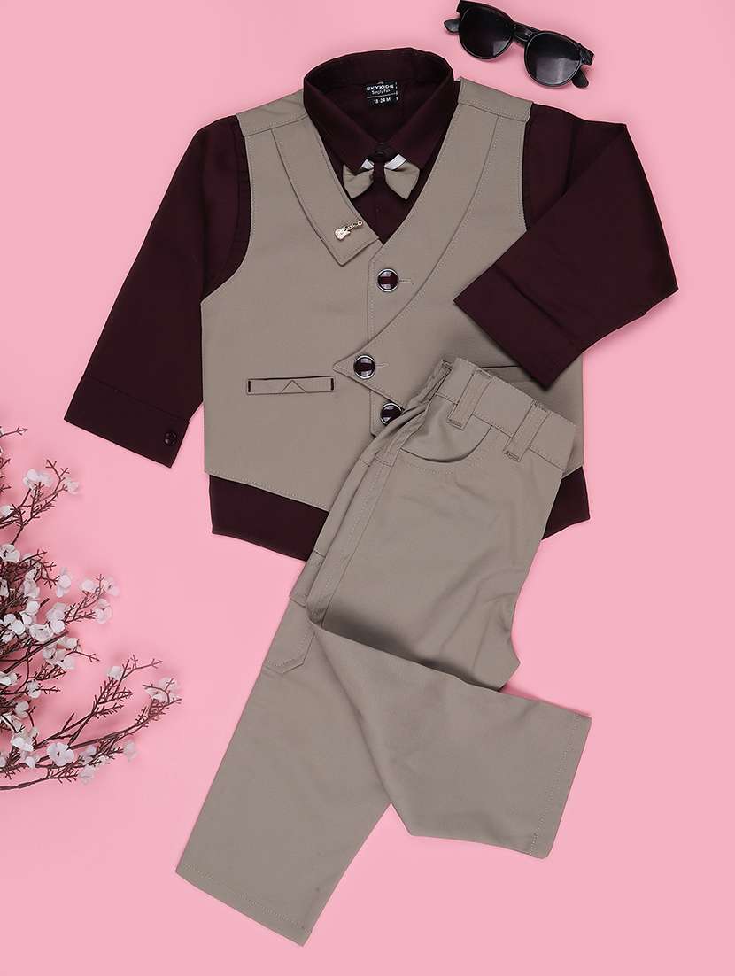 Boys Solid Long Sleeves Shirt And Trouser Set - 22468229 -  Standard Image - 1