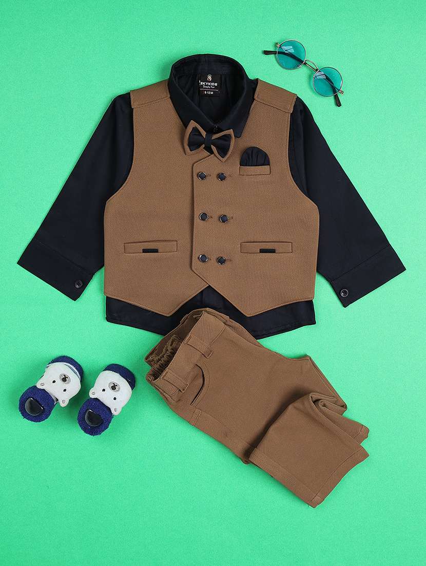 boys solid long sleeves shirt and trouser set - 22468233 -  Standard Image - 1