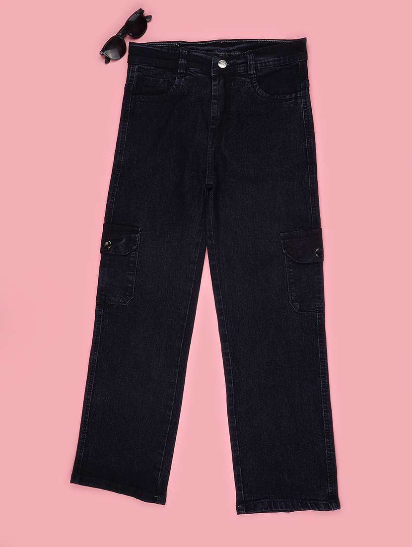 girls solid mid rise cargo jeans - 22468234 -  Standard Image - 1