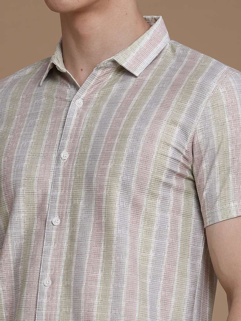 men striped short sleeve slim fit casual shirt - 22468309 -  Standard Image - 1