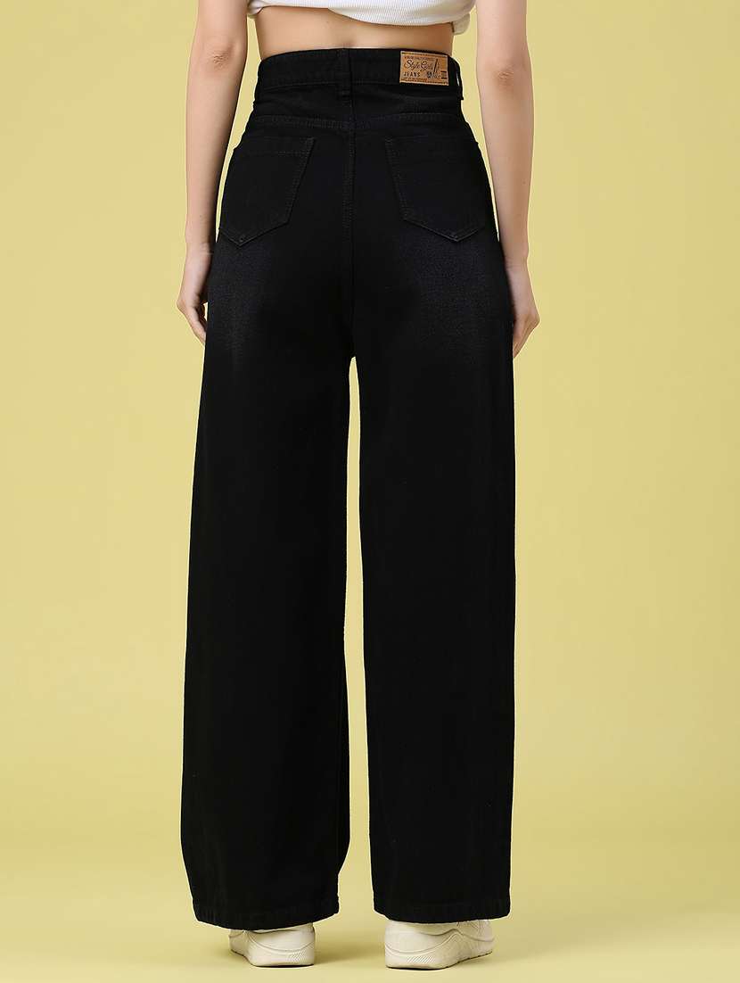 women solid high rise wide leg jeans - 22468337 -  Standard Image - 4