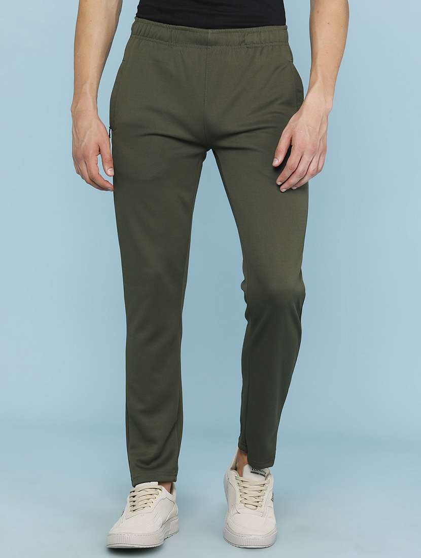 men solid mid rise full length track pant