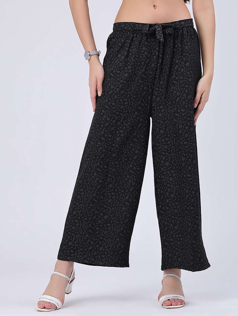 women printed mid rise wide leg trouser