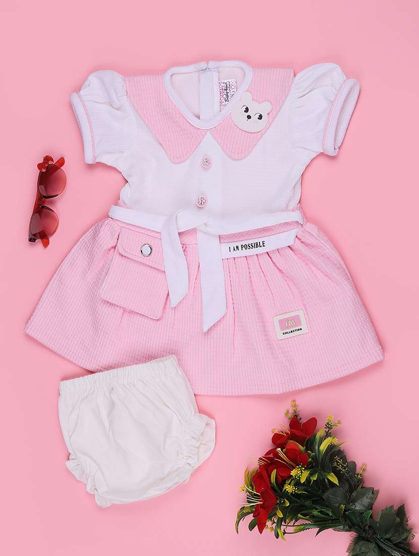 girls colourblocked short sleeves frock with bloomer - 22468449 -  Standard Image - 1