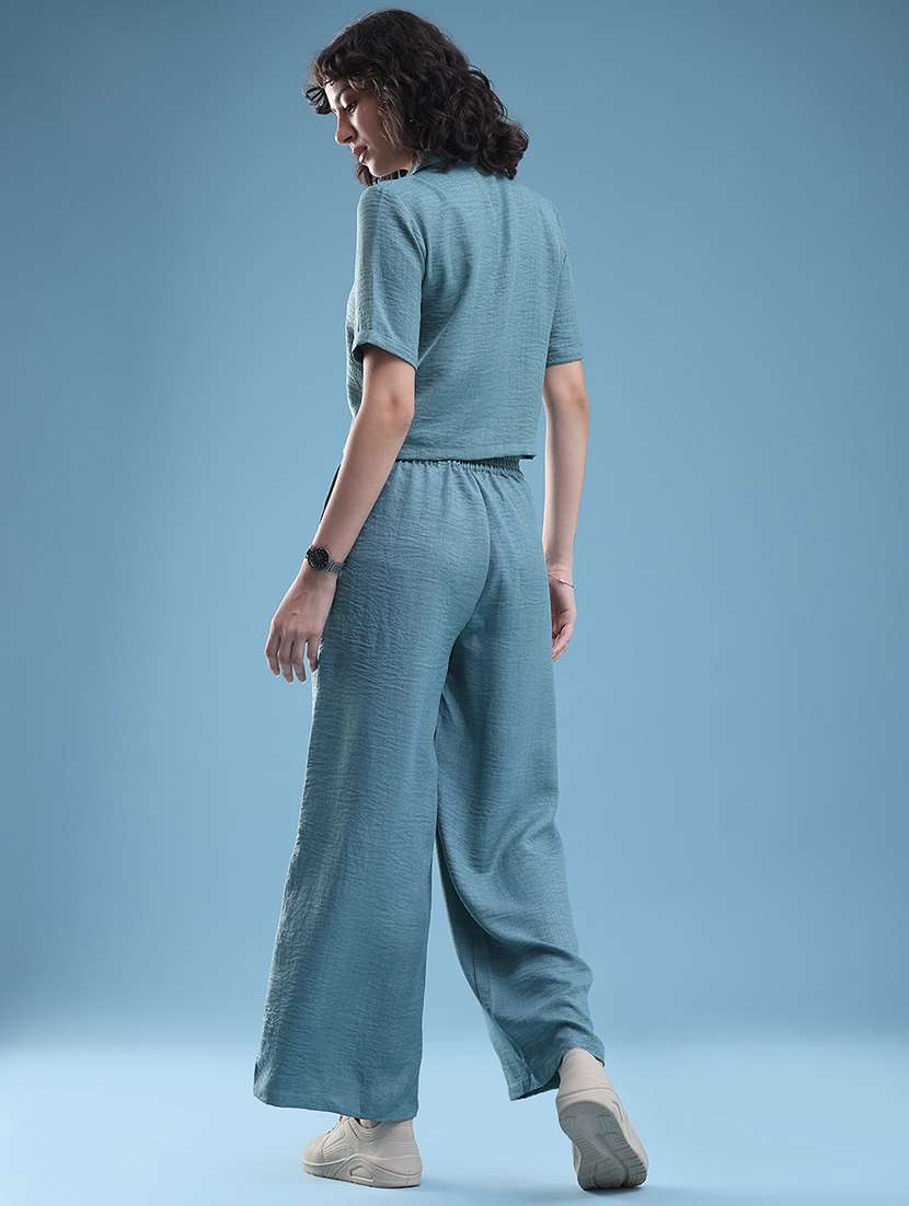 Women Solid Short Sleeves Shirt And Trouser Co-ord Set - 22468470 -  Standard Image - 4