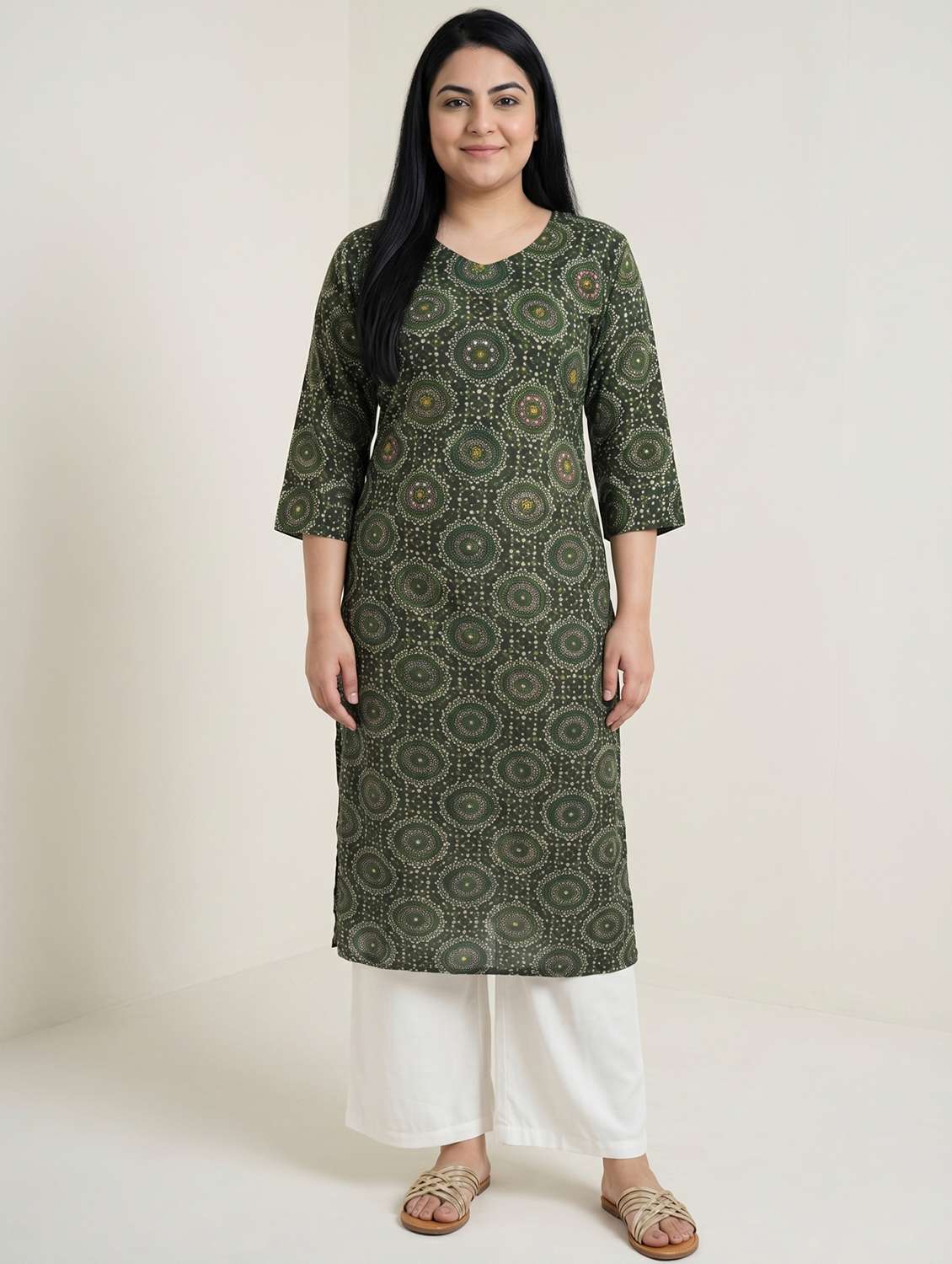 Women Green Viscose Straight Kurta - 22468502 -  Standard Image - 1