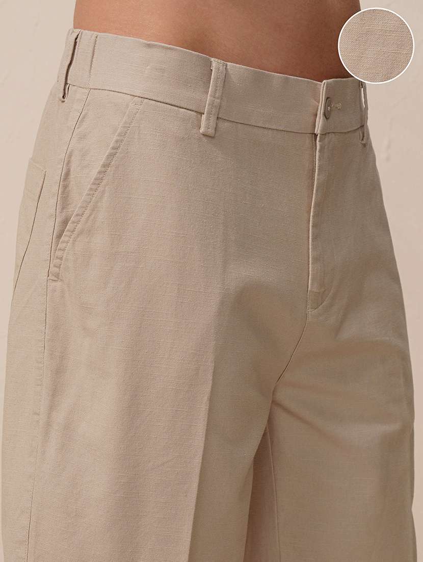 men mid rise beige cotton shorts - 22469169 -  Standard Image - 1